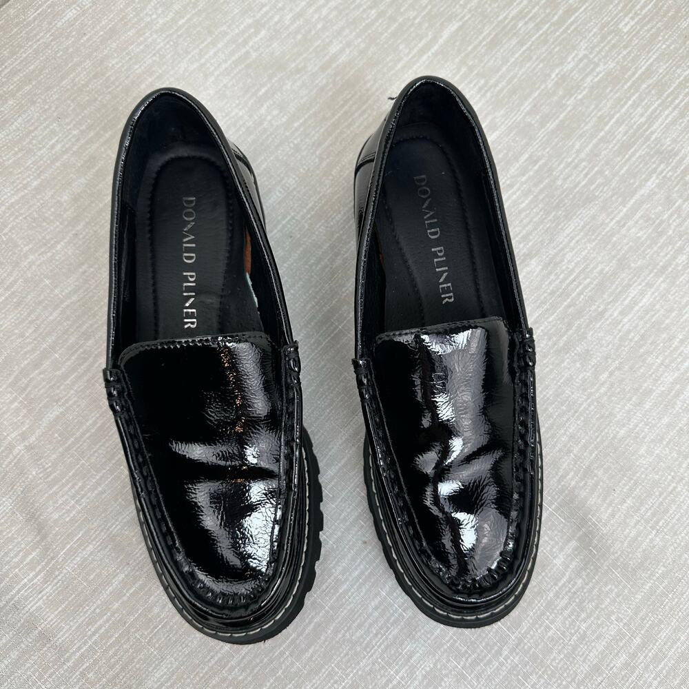 Donald Pliner Women Black Patent Lug Sole Loafers Slip On Size 6 - Picture 4 of 12